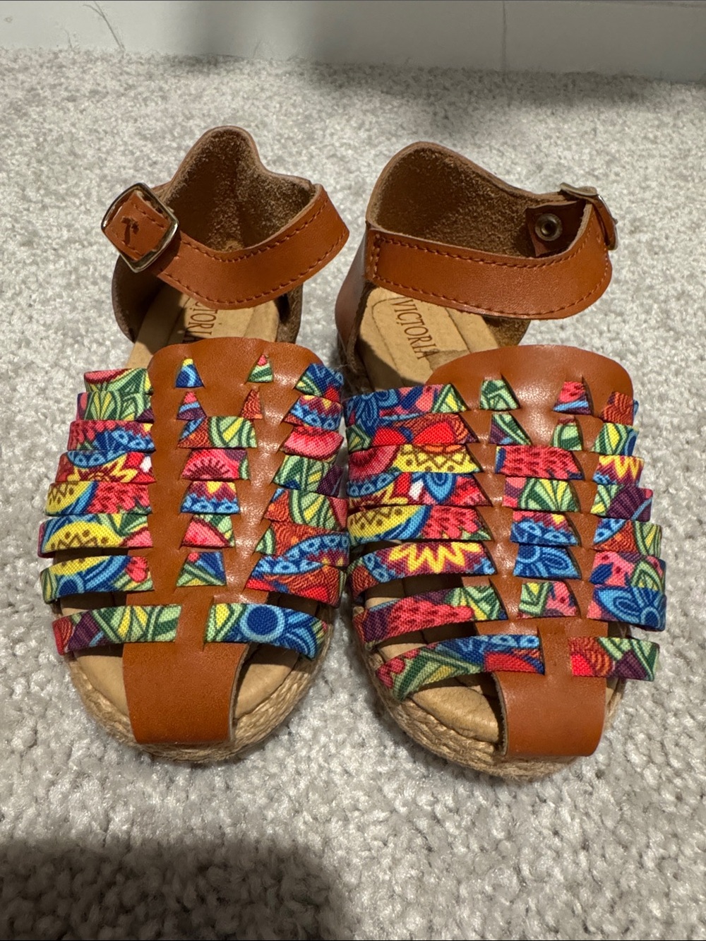 Kids' Multicolor Woven Leather Sandals - Brown